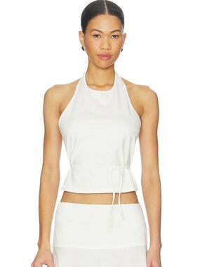St. Agni White Halter Tie-Waist Crop Top